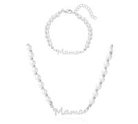 Mama Pendant Necklaces For Women,Mama Necklace and Bracelet Set,Silver, Gold For Women,Mama Jewelry & Gold Rose Pearl Ne Mom