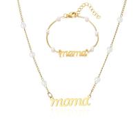 Mama Pendant Necklaces For Women,Mama Necklace and Bracelet Set,Silver, Gold Gold Rose & Pearl Jewelry Ne Mom For Women,Mama