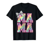 Mama Rainbow Leopard Print Polka Dot Bow T-Shirt