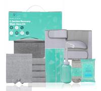 Mama & Wish® C-Section Recovery Kit Must Haves - Postpartum Essentials 12-Piece Set with Belly Binder, No-Shower Wipes, Silicone Scar Patches, Peri Bottle, Underwear, Grip Socks & Toiletry Bag