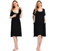 Mama & Wish Labor and Delivery Gown 3 in 1 Labor, Delivery and Nursing Gown for Hospital Made with Ultra-Soft Fabric for Ultimate Comfort! Black (Medium), Black, M