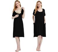 Mama & Wish Labor and Delivery Gown 3 in 1 Labor, Delivery and Nursing Gown for Hospital Made with Ultra-Soft Fabric for Ultimate Comfort! Black (Medium), Black, M