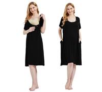 Mama & Wish Ultra-Soft 3 in 1 Labor, Delivery and Nursing Gown for Hospital, Black, One Size