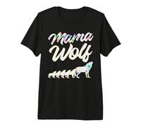 Mama Wolf Five Kids Mother's Day Floral Wolf Mother Premium T-Shirt
