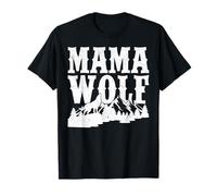 Mama Wolf Howling Silhouette Mountain Pine Trees Design T-Shirt