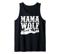 Mama Wolf Howling Silhouette Mountain Pine Trees Design Tank Top