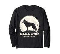 Mama Wolf Leader of the Pack Full Moon Graphic Long Sleeve T-Shirt