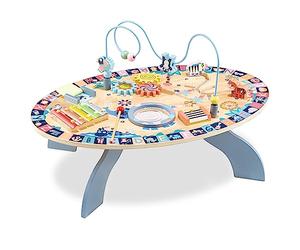 Mamabrum Baby Activity Table for 1 Year Old - Wooden Busy Board 7-in-1 - Musical & Sensory Play Center with Xylophone, Drum, Bead Maze - Alphabet Learning Toy