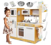 Mamabrum Baby Toys Play Kitchen with LED Lightning System, Wooden Kids Toys, Role Play Kitchen Accessories Included Pretend Play Toy Kitchen for Kids Little Chef Kitchen Playset, Natural Wood