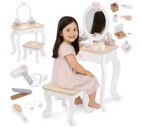 Mamabrum Kids Dressing Table for Girls with Mirror and Stool - Wooden Vanity Table and Chair with Accessories - Role Play Set Toy for Make Up Artist