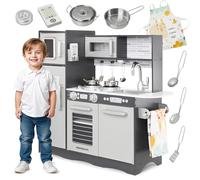 Mamabrum Kids Play Kitchen - Children's Play Kitchens with LED Lightning System - Toy Kitchen Set for Kids with Pretend Cooking Accessories for Role Play - Dark Grey