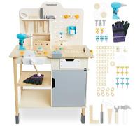 Mamabrum Kids Tool Bench & Wooden Set for Kids 3 Year Olds - Realistic Workbench with 74-Piece Construction Educational Toys Set, Sound Panel & Accessories for Creative Play