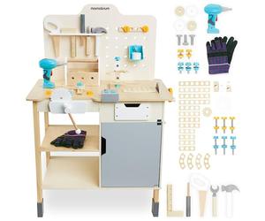 Mamabrum Kids Tool Bench & Wooden Set for Kids 3 Year Olds - Realistic Workbench with 74-Piece Construction Educational Toys Set, Sound Panel & Accessories for Creative Play
