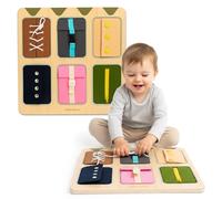 Mamabrum Montessori ZIP BOARD - Wooden Sensory Activity Board with 6 Fasteners - Buttons, Zipper, Buckles, Shoelaces - 45x45 cm for Children 18m+