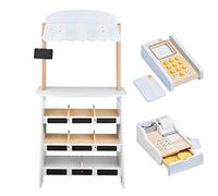 Mamabrum Supermarket Role Play for Kids - Wooden Toy Shop - Grocery Store Playset with Accessories - Set Contains a Payment Terminal and a Cash Register - 3+ Year Old