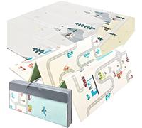 Mamabrum Waterproof Baby Play Mat and Toys, Double-Sided Foldable Tummy Time Mat 180 x 120 x 1 cm, Soft Foam Design for Crawling, Learning and Development (Mountains and Street)