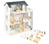 Mamabrum, Wooden Dollhouse with Accessories, Wooden Dollhouse Furniture Included, Girls Dream House with Accessories Included, 3-Tier Playhouse Doll Toy For Kids, Scandinavian Colour Design