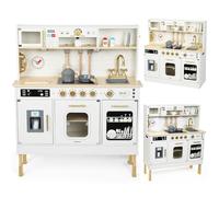 Mamabrum Wooden Kitchen for Kids 3+, Play Kitchen with LED Lighting, Pretend Play Toys, XXL Interactive Toy Kitchen with Microwave, Dishwasher, Coffee Machine, Oven, Sink, Faucet and Accessories