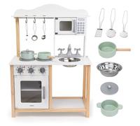 Mamabrum Wooden Play Kitchen for Kids with Microwave, Oven, Sink, Stovetop, and Accessories - Sturdy Construction with Hooks, Shelves, and Clicking Knobs for Children Aged 3+