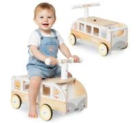 Mamabrum Wooden Ride-On Bus for Kids MAM236 - Stable Bus with Steering Wheel and Non-Slip Wheels, Storage Compartments and Space for Plush Toys - For Toddlers Aged 12M+