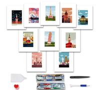 MAMACHU 10 Pcs Diamond Painting Kits - Mini Diamond Art Kits of Famous Landmarks Including Eiffel Tower, Leaning Tower of Pisa - DIY 5D Diamond Art Kits for Home Decor and Gifts, Frame Not Included