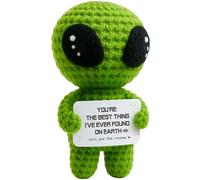 MAMAGIFTREE Crochet Alien Gift for Men Women - Funny Handmade Figure with Message Card, Appreciation Birthday Gift for Friends Coworkers Family
