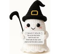 MAMAGIFTREE Crochet Ghost with Witch Hat & Scythe - Spooky Cute BFF Gift, Halloween Party Favor, Christmas Stocking Stuffer, Friendship Keepsake, Handmade Desk Decor for Bestie