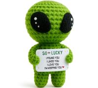 MAMAGIFTREE I Love You Wedding Anniversary Present for Him Boyfriend Husband Fiance Wife Her with Small Card, Valentines Day Gifts Women Men - Romantic Theme Crochet Alien Decor