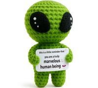 MAMAGIFTREE Positive Alien Crochet Plush - Handmade with Encouraging Card - Uplifting Gift for Friends, Coworkers, Teachers, Teens, and Sci-Fi Lovers - Birthday, Christmas, Graduation, Thank You