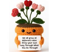 MAMAGIFTREE Positve Crochet Heart Flower Plush - We All Grow at Different Rates Quote - Uplifting Emotional Crocheting Stuff Gift for Women, Friends, Coworkers, Therapists