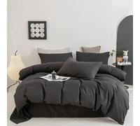 MAMAM Solid Color microfiber Duvet Cover sets,4-piece Reversible Quilt cover full Size,Soft Comforter Bedding Cover with Zipper Closure and 4 Corner Ties(Black,Queen)