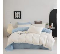 MAMAM Solid Color microfiber Duvet Cover sets,4-piece Reversible Quilt cover full Size,Soft Comforter Bedding Cover with Zipper Closure and 4 Corner Ties(Blue and white,Queen)