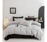 MAMAM Solid Color microfiber Duvet Cover sets,4-piece Reversible Quilt cover full Size,Soft Comforter Bedding Cover with Zipper Closure and 4 Corner Ties(Gray and black,Queen)