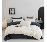 MAMAM Solid Color microfiber Duvet Cover sets,4-piece Reversible Quilt cover full Size,Soft Comforter Bedding Cover with Zipper Closure and 4 Corner Ties(White and blue,Queen)