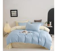 MAMAM Solid Color microfiber Duvet Cover sets,4-piece Reversible Quilt cover full Size,Soft Comforter Bedding Cover with Zipper Closure and 4 Corner Ties(Blue and yellow,Queen)