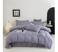 MAMAM Solid Color microfiber Duvet Cover sets,4-piece Reversible Quilt cover full Size,Soft Comforter Bedding Cover with Zipper Closure and 4 Corner Ties(Purple,Queen)