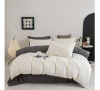MAMAM Solid Color microfiber Duvet Cover sets,4-piece Reversible Quilt cover full Size,Soft Comforter Bedding Cover with Zipper Closure and 4 Corner Ties(White and gray,Queen)