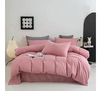 MAMAM Solid Color microfiber Duvet Cover sets,4-piece Reversible Quilt cover full Size,Soft Comforter Bedding Cover with Zipper Closure and 4 Corner Ties(Pink,Queen)