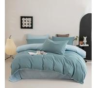 MAMAM Solid Color microfiber Duvet Cover sets,4-piece Reversible Quilt cover full Size,Soft Comforter Bedding Cover with Zipper Closure and 4 Corner Ties(Blue B,Queen)