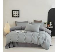 MAMAM Solid Color microfiber Duvet Cover sets,4-piece Reversible Quilt cover full Size,Soft Comforter Bedding Cover with Zipper Closure and 4 Corner Ties(Gray,Queen)