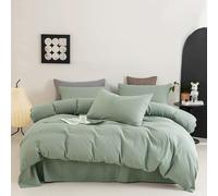 MAMAM Solid Color microfiber Duvet Cover sets,4-piece Reversible Quilt cover full Size,Soft Comforter Bedding Cover with Zipper Closure and 4 Corner Ties(Green,Queen)