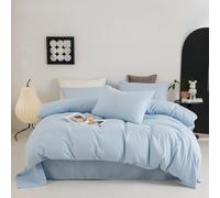 MAMAM Solid Color microfiber Duvet Cover sets,4-piece Reversible Quilt cover full Size,Soft Comforter Bedding Cover with Zipper Closure and 4 Corner Ties(Blue,Queen)