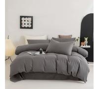 MAMAM Solid Color microfiber Duvet Cover sets,4-piece Reversible Quilt cover full Size,Soft Comforter Bedding Cover with Zipper Closure and 4 Corner Ties(Gray B,Queen)