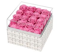 MAMAMIKO 16 Preserved Rose, Eternal Pink Forever Flowers Roses in Acrylic Box, Flowers Gifts for Her Woman Wife Girlfriend on Birthday, Anniversary, Valentine's Day, Christmas
