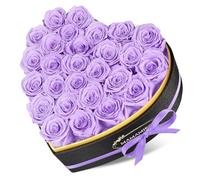 MAMAMIKO 27 Forever Real Rose Heart Box, Eternal Preserved Purple Roses Flowers, Rose Gifts for Her Woman Wife Girlfriend on Birthday, Anniversary, Valentine's Day, Mother's Day, Christmas