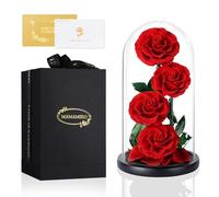 MAMAMIKO 4 Forever Real Rose in a Glass Dome, Eternal Red Roses Flowers Preserved for 5 Years, Unusual Gifts for Her Woman Wife Girlfriend on Mother's Day, Birthday, Anniversary, Valentine's Day, Red
