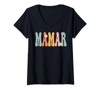 MAMAR Retro Groovy Print Mom Cute Mother's Day Funny Grandma V-Neck T-Shirt