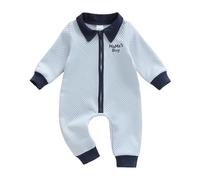 Mamas Boy Baby Clothes Newborn Romper Letter Embroidery Long Sleeve Lapel Zipper Jumpsuit Infant Baby Grow Boys Overalls Autumn Winter Clothes (Blue, 6-12 Months)