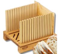 Mama's Great Bamboo Slicer - Adjustable Slice Width Bread Slicing Guides with Sturdy Wooden Cutting Board - Compact & Foldable - Easy Cutting for Bagels & Bread
