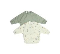 Mamas & Papas 2-Pack Waterproof Long Sleeved Messy Baby Bibs, Ideal for Weaning for 6-18 Months - Dino Stripe